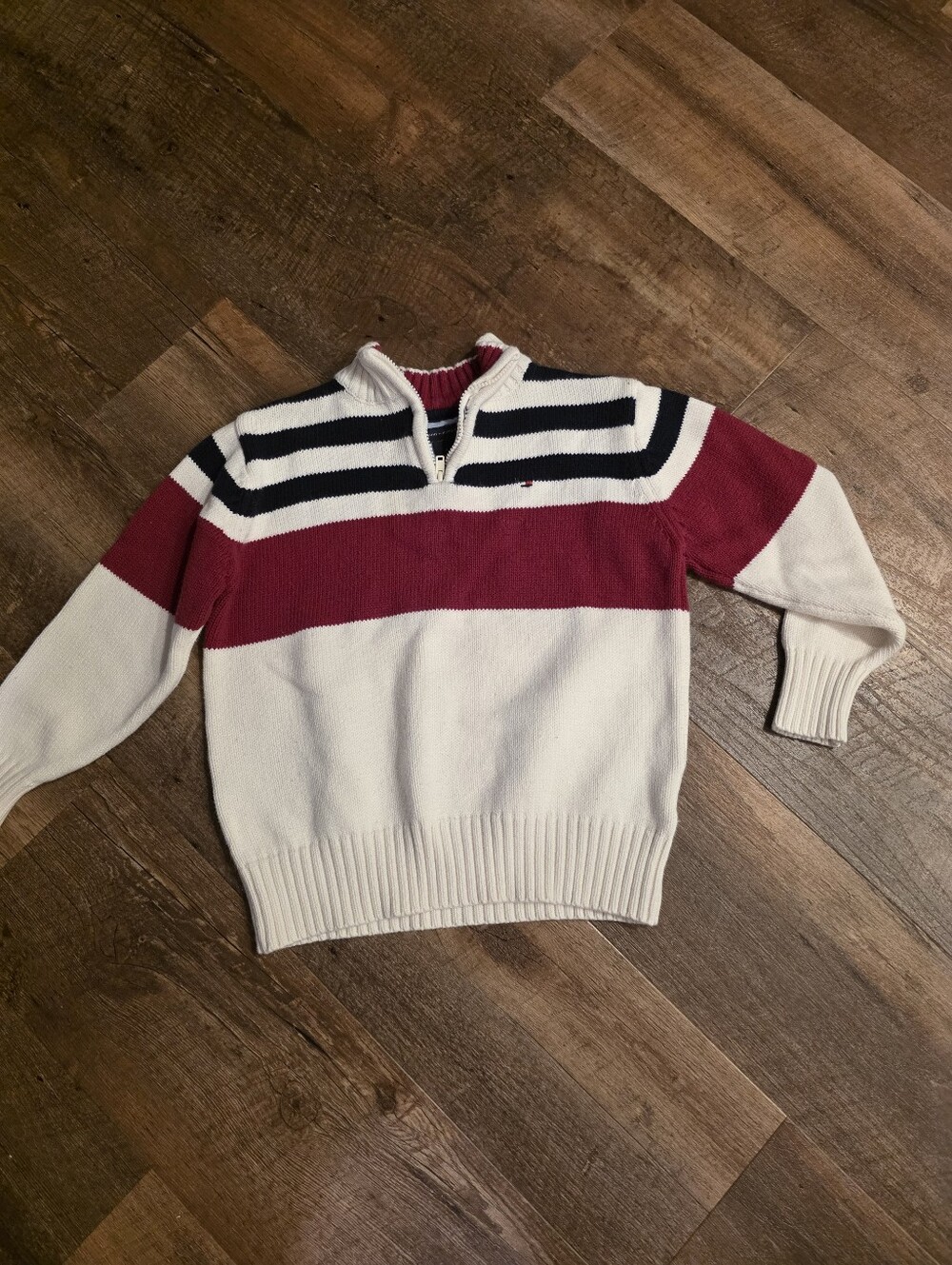 Tommy Hilfiger Boys Size 4 Red and White Half-Zip Striped Sweater